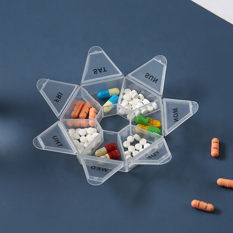 Lakuna Hot Selling 7-Compartment Medicine Dispenser Weekly Pill Box Transparent Pill Storage Box Seven-day Pill Box