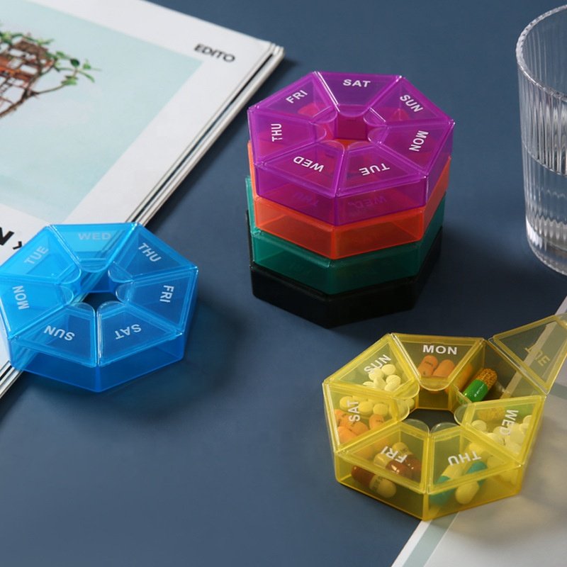 Lakuna Hot Selling 7-Compartment Medicine Dispenser Weekly Pill Box Transparent Pill Storage Box Seven-day Pill Box