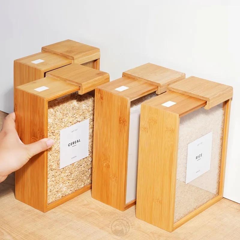 Bamboo Food Dispenser 3L Kitchen Organizer Food Storage Container Cereal Dispenser Pantry Organizer