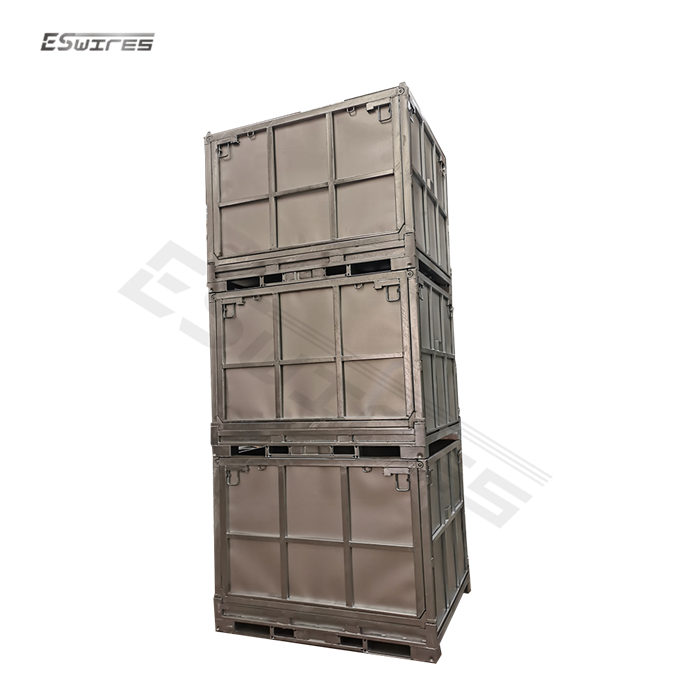 Warehouse storage heavy duty foldable metal durable stacking collapsible galvanized steel pallet box