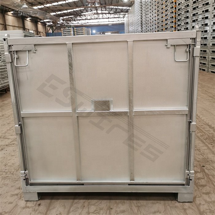 Warehouse storage heavy duty foldable metal durable stacking collapsible galvanized steel pallet box
