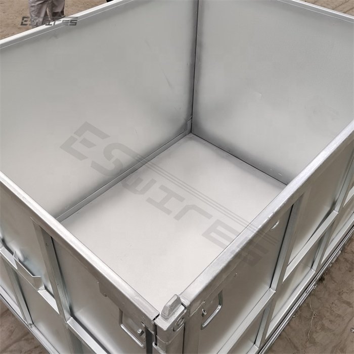 Warehouse storage heavy duty foldable metal durable stacking collapsible galvanized steel pallet box