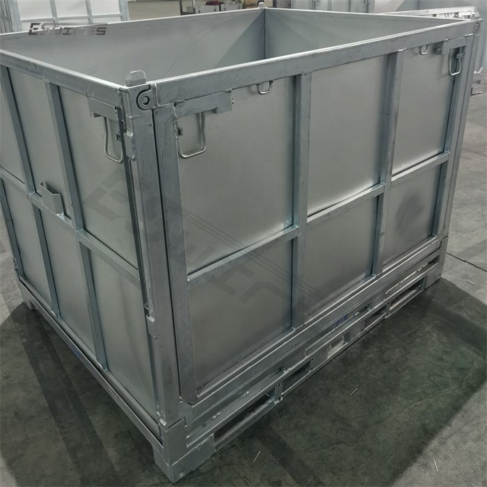 Warehouse storage heavy duty foldable metal durable stacking collapsible galvanized steel pallet box