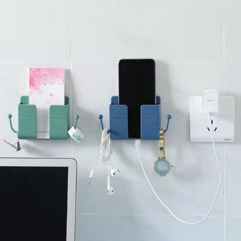 Phone Accessories plastic items Wall Mount Adhesive Mobile Wall Charger Holder and Remote Control Stand Multipurpose Storage Box