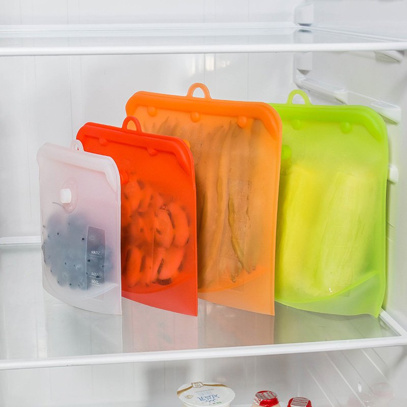 LFGB Food Safe 3-Pack Reusable Silicone Food Storage Zipper Airtight Leak Proof Silicone Food Bags