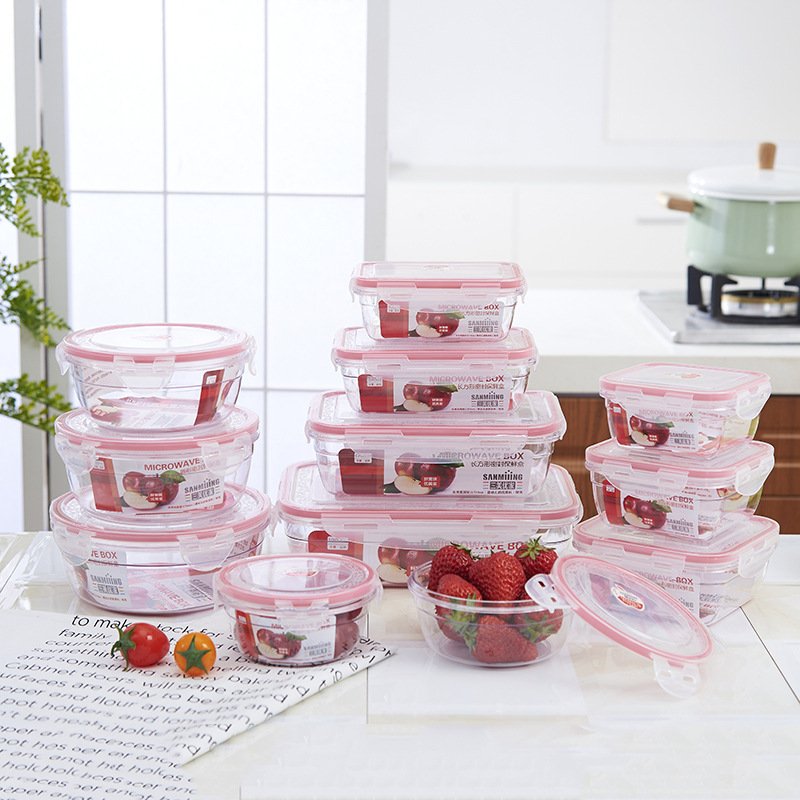 Multiple Sizes Eco-Friendly Plastic Clear Airtight Food Container Set Tritan Square Bento Box