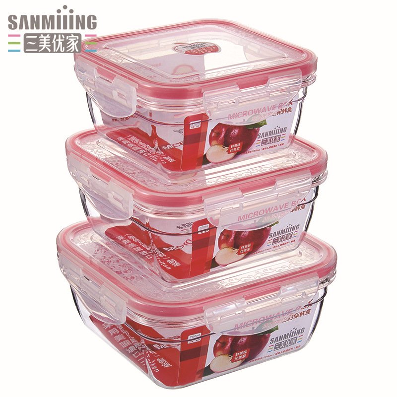 Multiple Sizes Eco-Friendly Plastic Clear Airtight Food Container Set Tritan Square Bento Box
