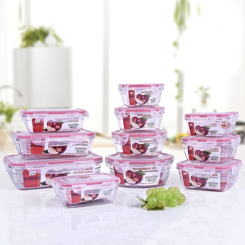 Multiple Sizes Eco-Friendly Plastic Clear Airtight Food Container Set Tritan Square Bento Box
