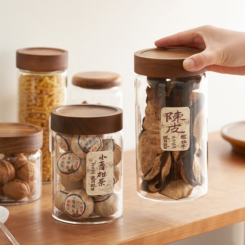 Glass Wooden Lid Jar Airtight Leakproof Kitchen Borosilicate Glass Jars For Food Storage With Bamboo Lids