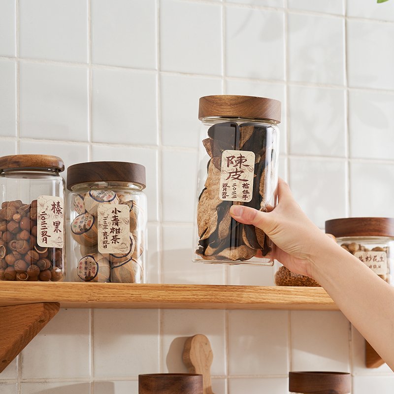 Glass Wooden Lid Jar Airtight Leakproof Kitchen Borosilicate Glass Jars For Food Storage With Bamboo Lids