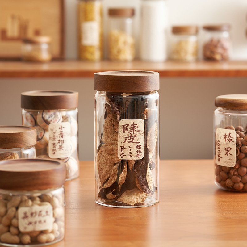 Glass Wooden Lid Jar Airtight Leakproof Kitchen Borosilicate Glass Jars For Food Storage With Bamboo Lids