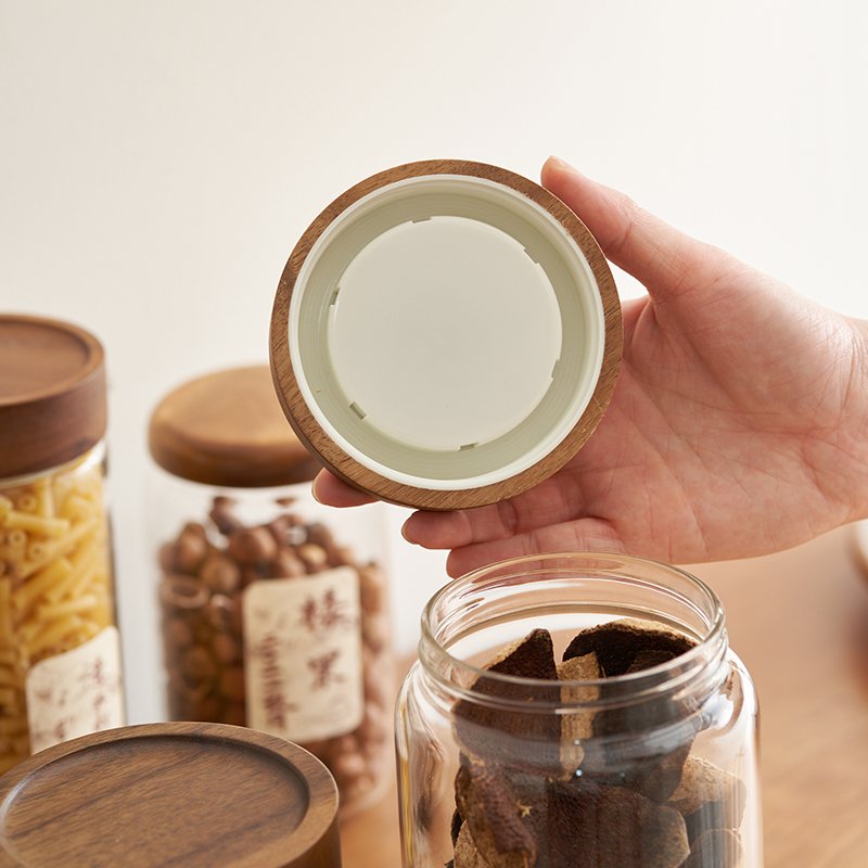 Glass Wooden Lid Jar Airtight Leakproof Kitchen Borosilicate Glass Jars For Food Storage With Bamboo Lids