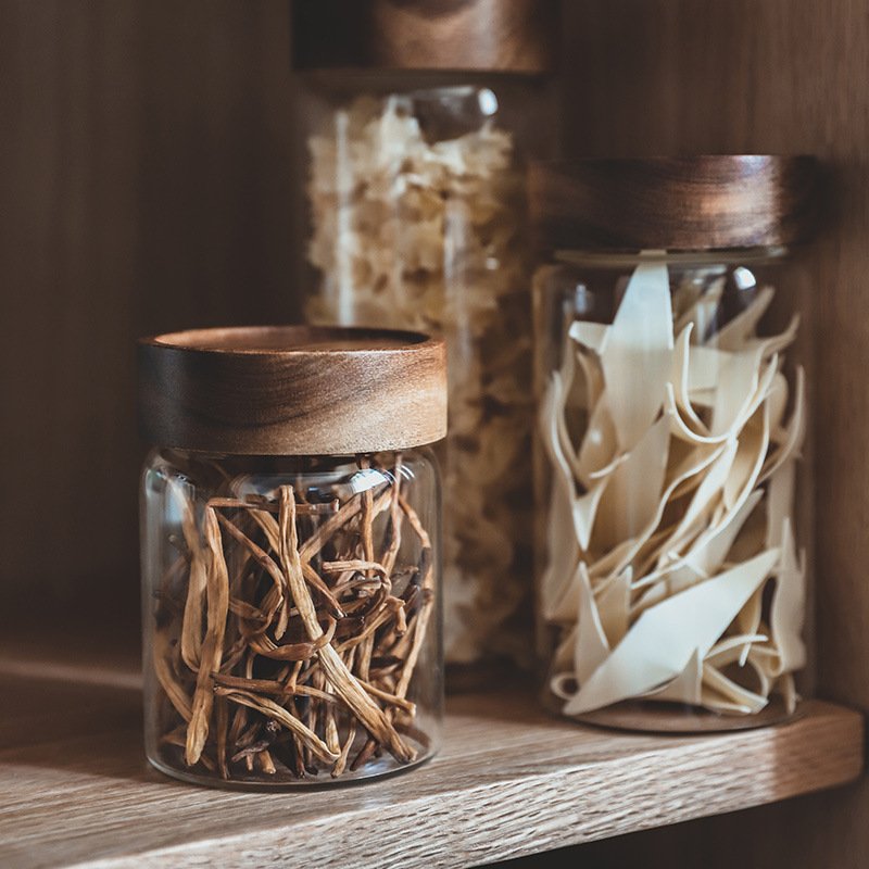 Glass Wooden Lid Jar Airtight Leakproof Kitchen Borosilicate Glass Jars For Food Storage With Bamboo Lids