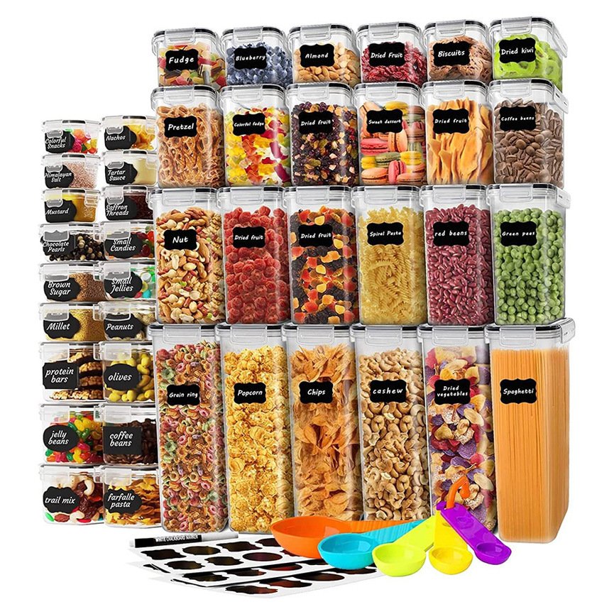 New 24 Pack Hot Selling Plastic Food Grade Airtight Dry Cereal Food Storage Containers Set for Sugar Flour Baking