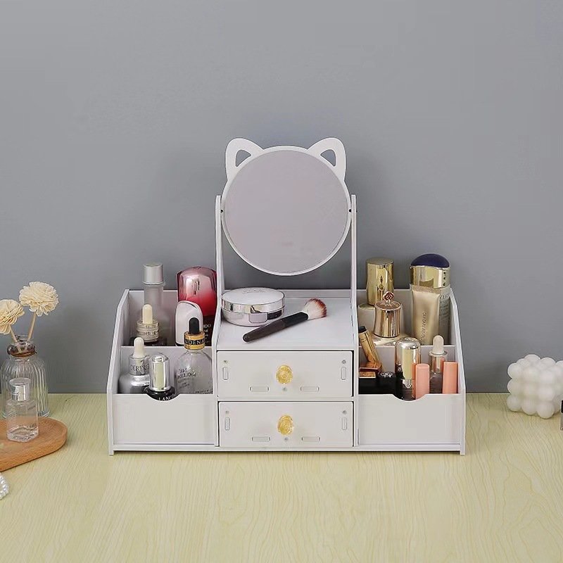 Cosmetic Storage Box Premium Feeling Desktop Drawer Jewellery Box Dustproof Desktop Makeup Mirror Skin Care Organiser
