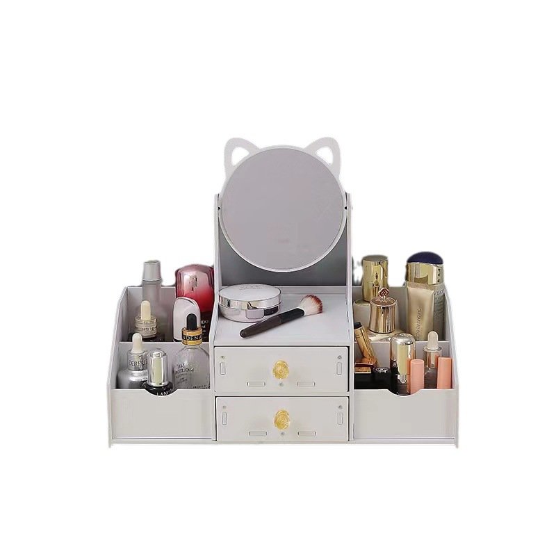 Cosmetic Storage Box Premium Feeling Desktop Drawer Jewellery Box Dustproof Desktop Makeup Mirror Skin Care Organiser