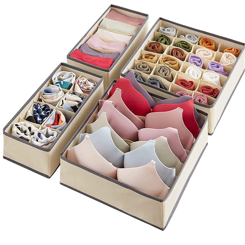 AMZ 4 Pack Non-woven Fabrics Folding Closet Drawer Clothes Storage Organizer Underwear Bra Socks Storage Box Container