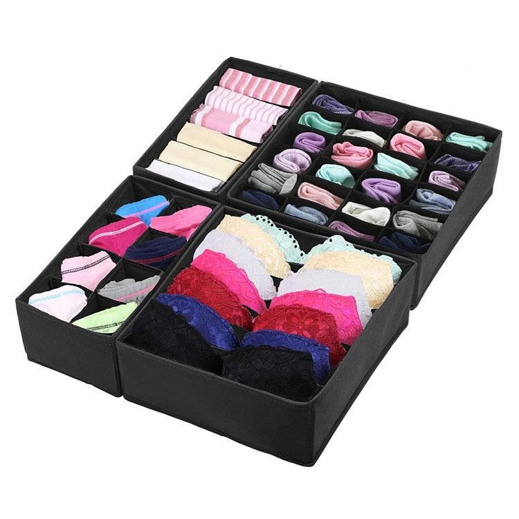 AMZ 4 Pack Non-woven Fabrics Folding Closet Drawer Clothes Storage Organizer Underwear Bra Socks Storage Box Container