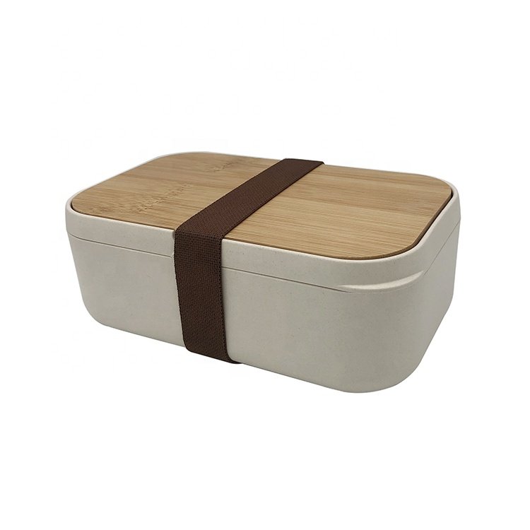 Hot selling Bamboo Fiber Bento Lunch Box With Compartments Food Storage Containers 1-tier Natual Lunch Bento Box with Bamboo Lid