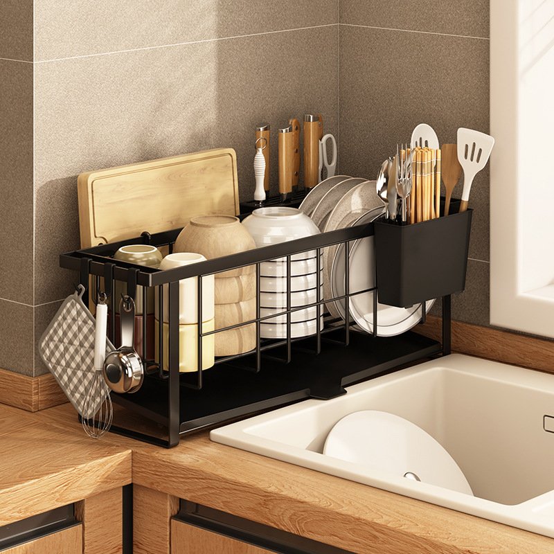 Kitchen Dish Bowl Drain Rack Countertop Chopsticks Storage Box Narrow Sink Utensil Shelf Storage Holder