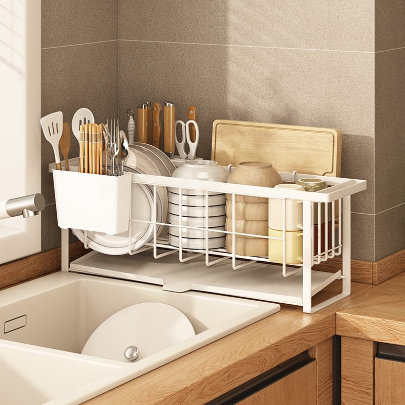 Kitchen Dish Bowl Drain Rack Countertop Chopsticks Storage Box Narrow Sink Utensil Shelf Storage Holder