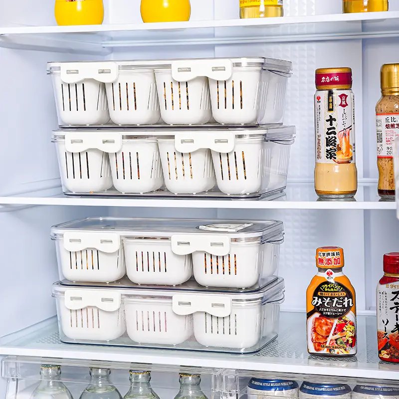 New Chinese style kitchen spice storage box 8-compartment stacking refrigerator storage container with timer food drain box