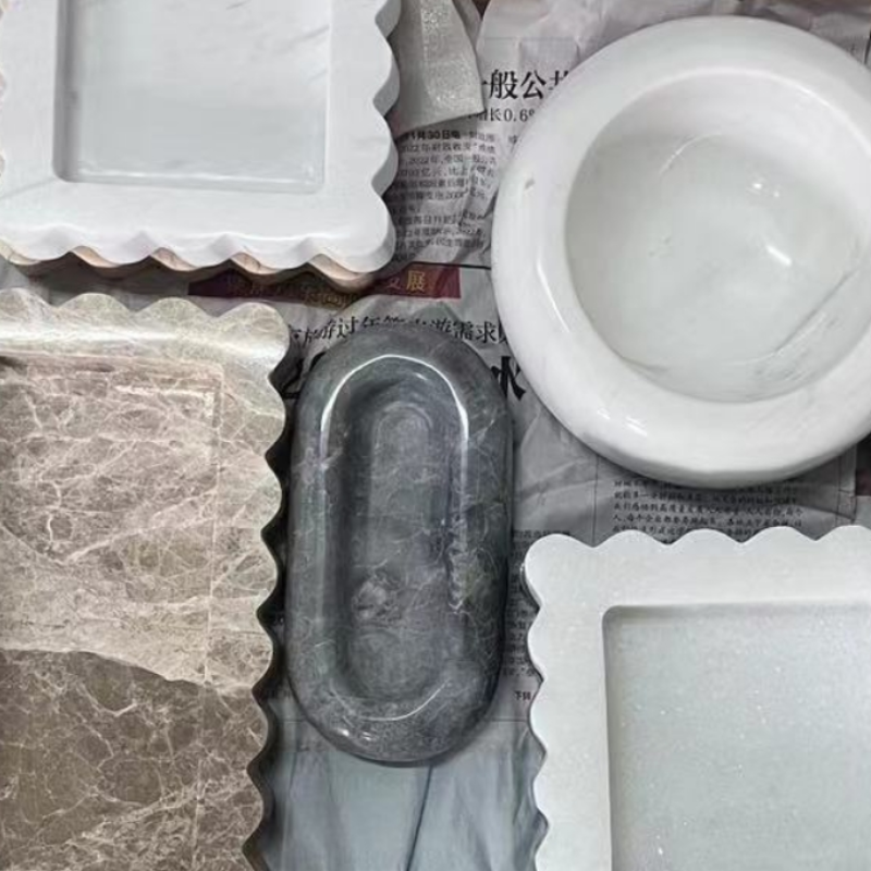 stonekocc Brand Marble Stone Oval Jewelry Tray Nordic Bathroom Vanity Tray For Home Decoration Home decoration accessories