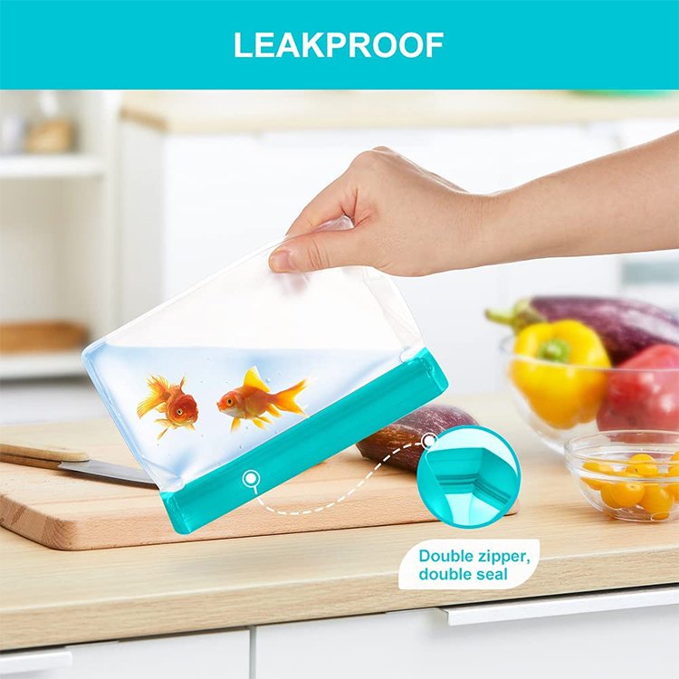 Eco-friendly frosted plastic peva reusable food bag custom logo ziplock food storage bag washable leakproof sandwich bag