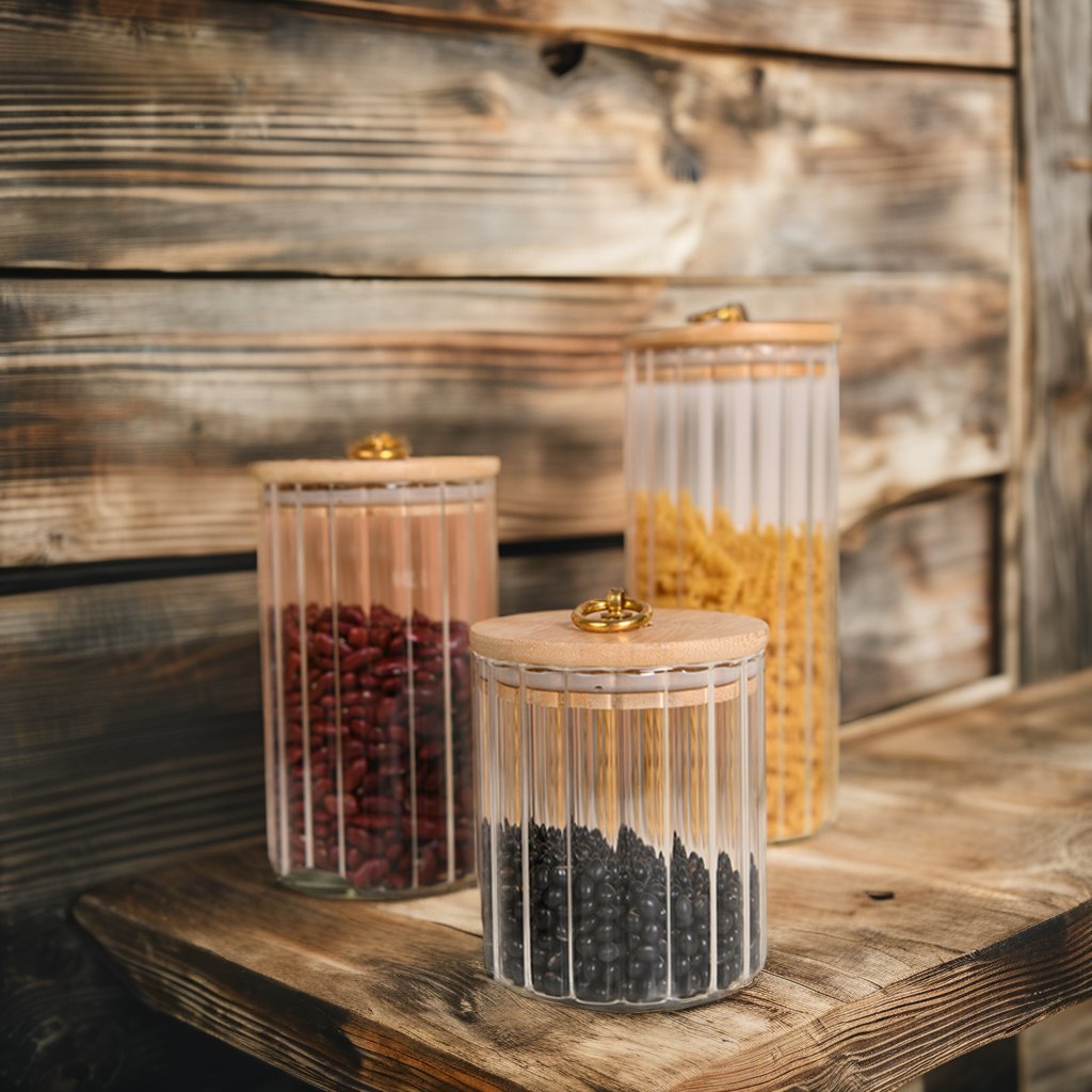 Aspire Minimalist Glass Food Storage Container Luxury Kitchen Accessories with Wood for Tea Coffee and Condiments