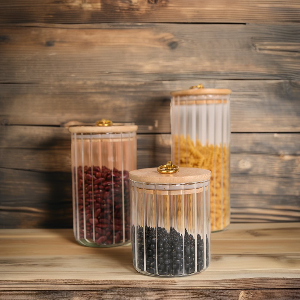 Aspire Minimalist Glass Food Storage Container Luxury Kitchen Accessories with Wood for Tea Coffee and Condiments