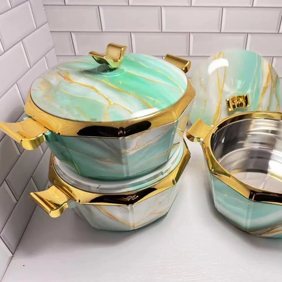 Home Party round luxury food warmer set insulated for wedding,Camping 2L+2.5L+3L Africa insulated casserole food warmer