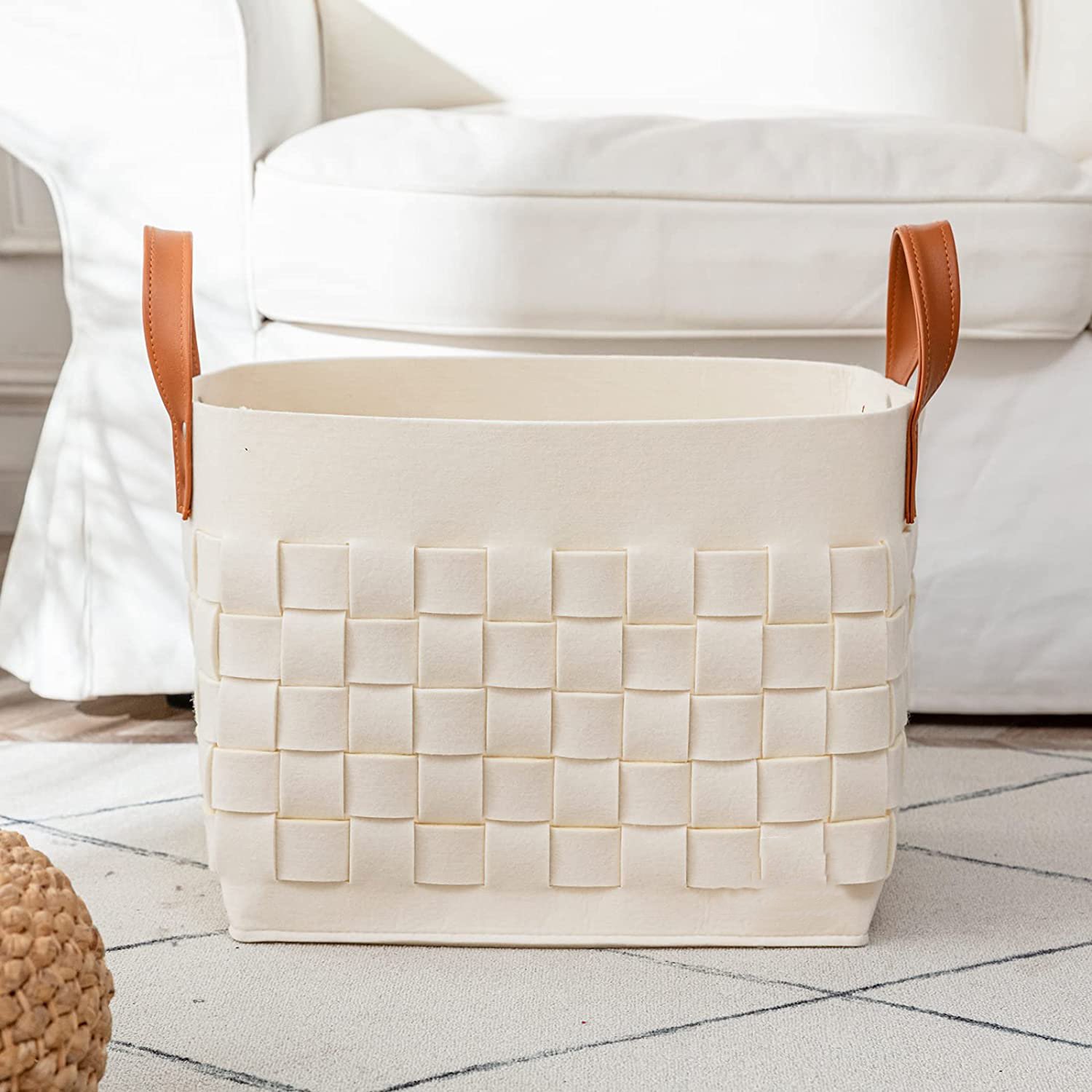 KUYUE Blanket Basket, Large Woven Felt Laundry Baskets Storage Boxes & Bins Foldable CLASSIC Modern Rectangle Foldable Cabinet