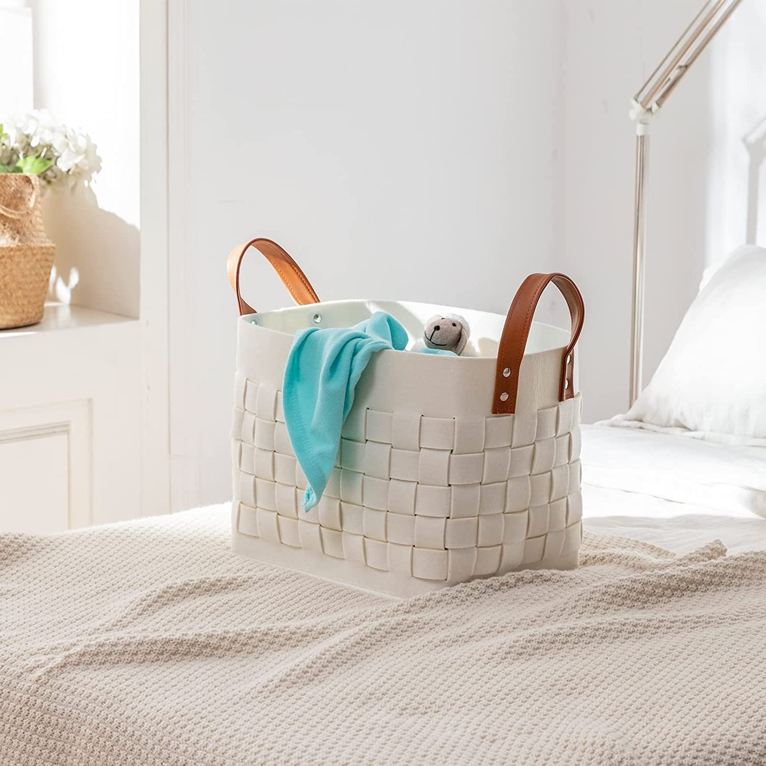 KUYUE Blanket Basket, Large Woven Felt Laundry Baskets Storage Boxes & Bins Foldable CLASSIC Modern Rectangle Foldable Cabinet
