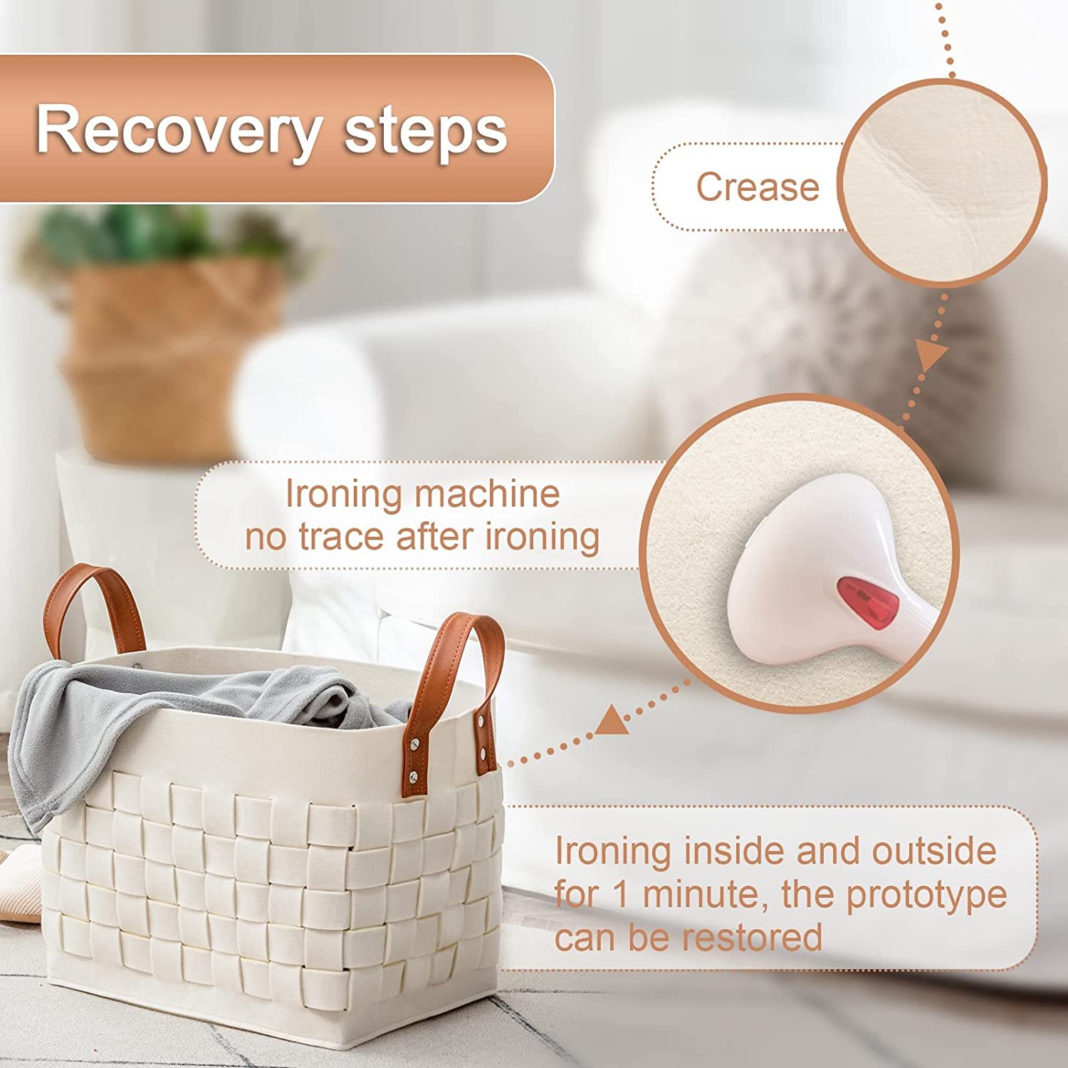 KUYUE Blanket Basket, Large Woven Felt Laundry Baskets Storage Boxes & Bins Foldable CLASSIC Modern Rectangle Foldable Cabinet