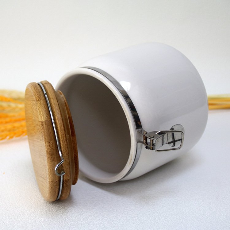 Nordic Ceramic Storage Jars Canisters Jam Jar Silicone Seal Ceramic Tea Jar with Locked Bamboo Lid