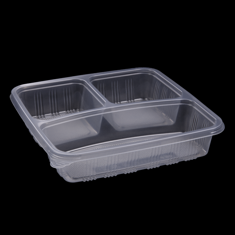 PP Plastic Disposable Translucent 3 Compartment Square Food Container Grip Flap for Hot and Cold Food 150SETS/CTN Packaging