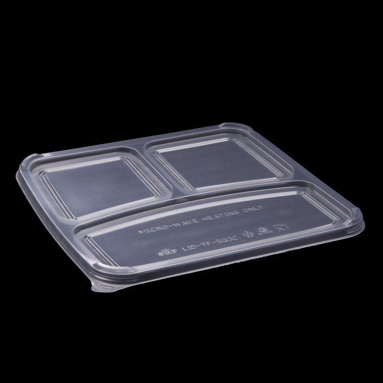 PP Plastic Disposable Translucent 3 Compartment Square Food Container Grip Flap for Hot and Cold Food 150SETS/CTN Packaging