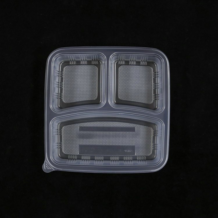 PP Plastic Disposable Translucent 3 Compartment Square Food Container Grip Flap for Hot and Cold Food 150SETS/CTN Packaging