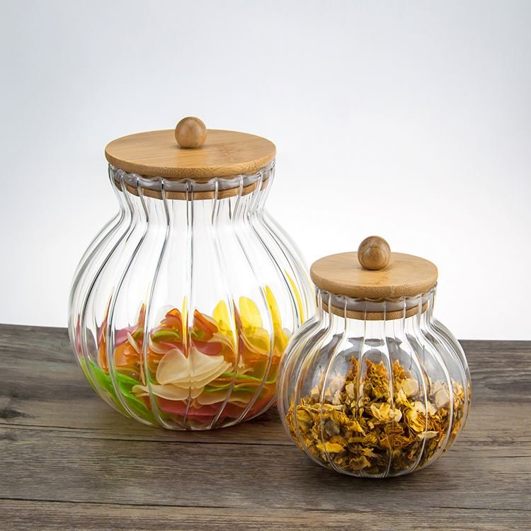 Kitchen High Borosilicate Glass Food Storage Jar Canister with Bamboo Lid Storage