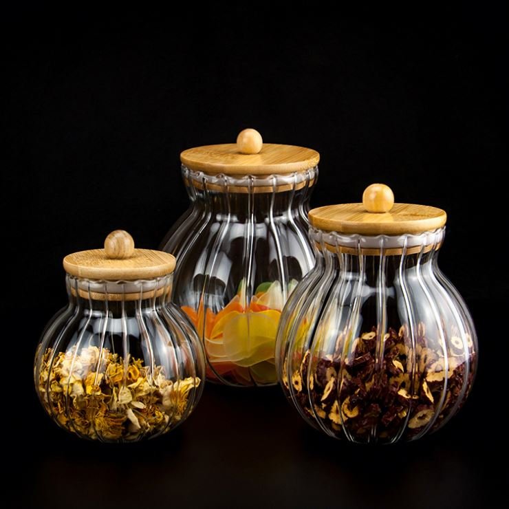 Kitchen High Borosilicate Glass Food Storage Jar Canister with Bamboo Lid Storage