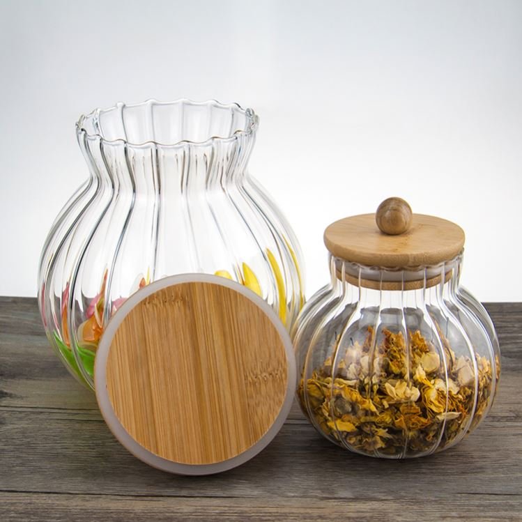 Kitchen High Borosilicate Glass Food Storage Jar Canister with Bamboo Lid Storage