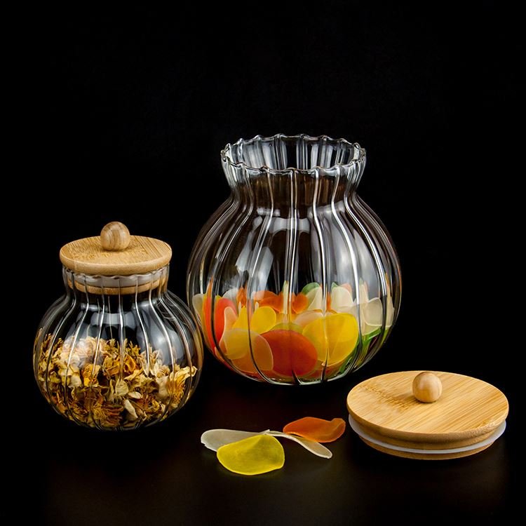 Kitchen High Borosilicate Glass Food Storage Jar Canister with Bamboo Lid Storage