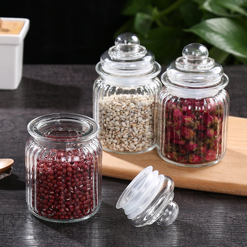 New Kitchenware 230ml 650ml 950ml 1250ml Glass Food Storage Container Empty Transparent Glass Candy Jar With Lid