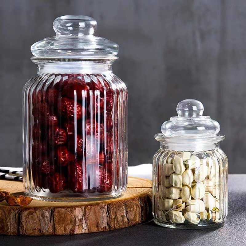 New Kitchenware 230ml 650ml 950ml 1250ml Glass Food Storage Container Empty Transparent Glass Candy Jar With Lid