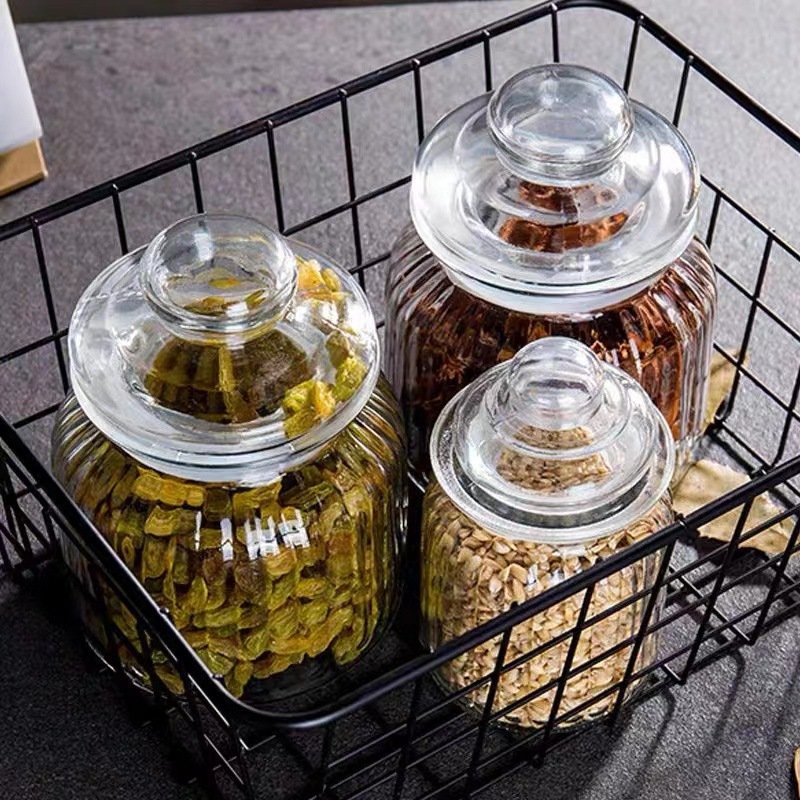 New Kitchenware 230ml 650ml 950ml 1250ml Glass Food Storage Container Empty Transparent Glass Candy Jar With Lid