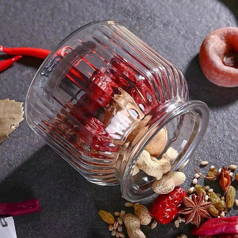 New Kitchenware 230ml 650ml 950ml 1250ml Glass Food Storage Container Empty Transparent Glass Candy Jar With Lid