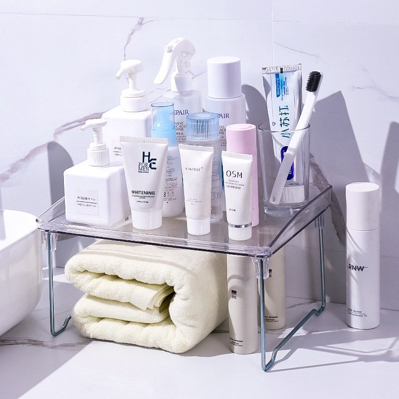 Luxury Transparent Multifunctional Storage Rack Kitchen Shelf Desktop Folding Cosmetics Bathroom Shelf