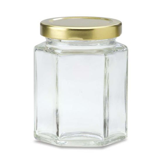200ml 300ml glass food storage jar cheap glass jar food with black metal lug lids