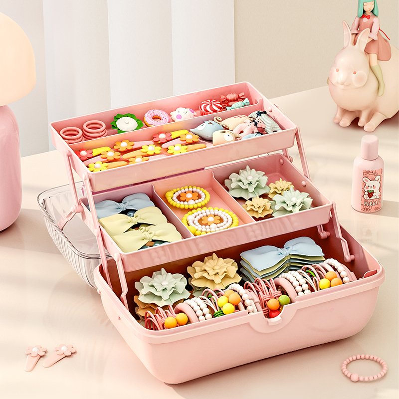 Factory's new pink children's storage box stationery toy sorting box three-layer desktop storage small storage & organiser