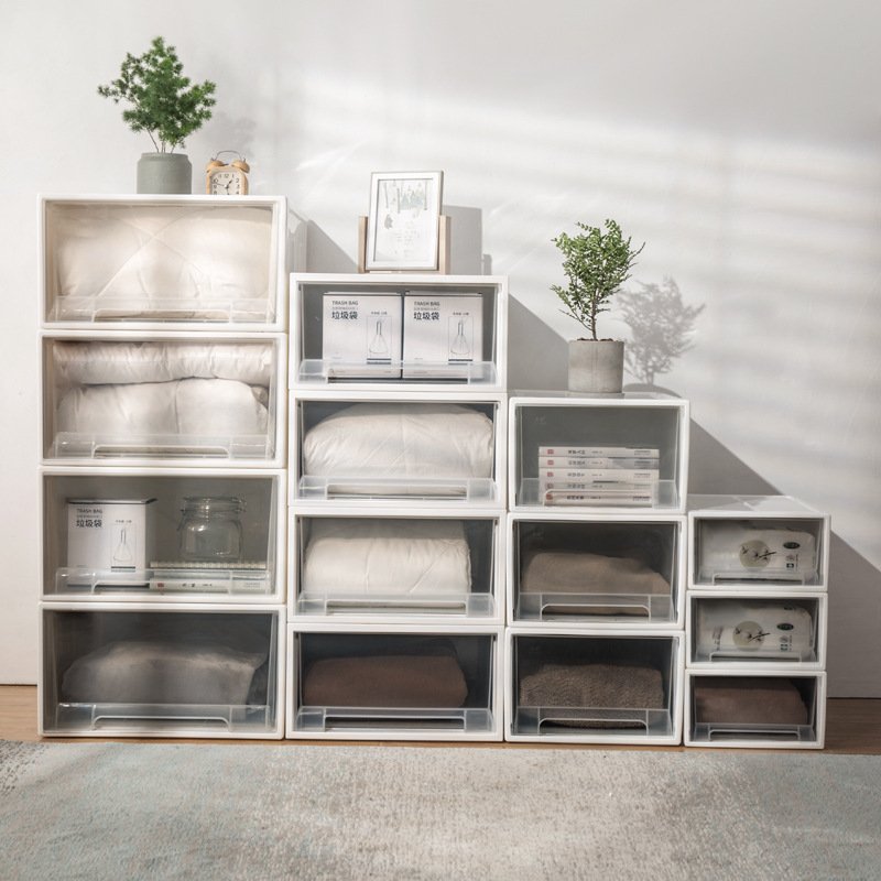 Custom Plastic Stackable Cabinet Underwear Clothing Drawer Organizer Clear Sundries Clothes Storage Box with Sliding Drawer